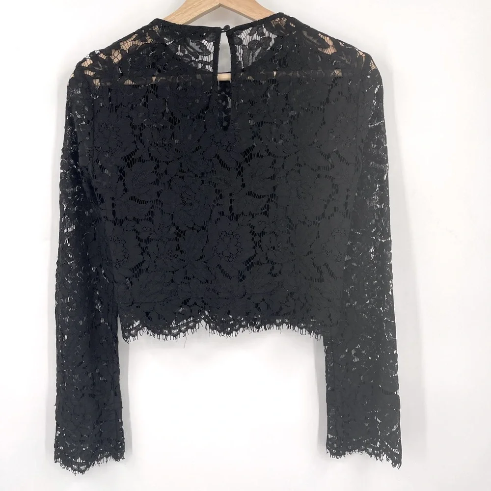 DIANE VON FURSTENBERG Blouse Yeva Long Sleeve Lace Top Black Size 0  MSRP $458